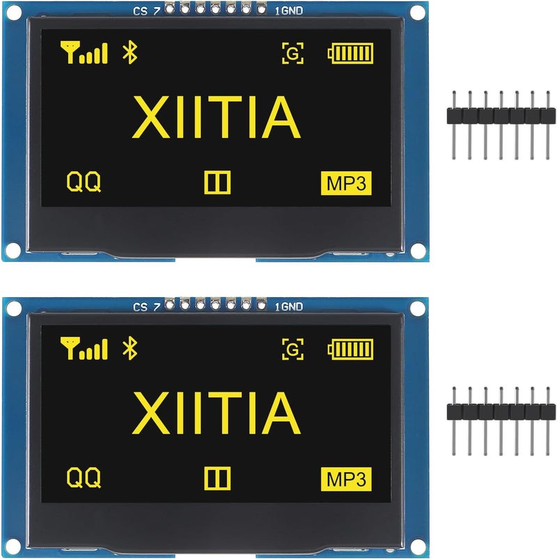 XIITIA 2pcs 2.42 inch 128x64 OLED LCD Display Module SSD1309 7 Pin SPI/IIC I2C Serial Interface for Arduino UNO R3 (Yellow Light) - Image 1
